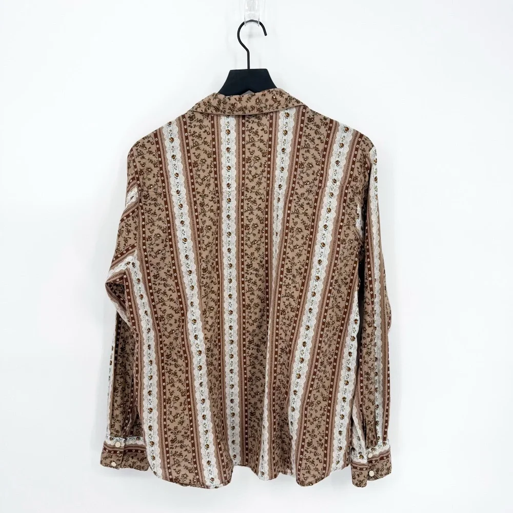 Vintage VIEW Cottagecore Floral Grannycore Snap Button Down Top Brown XL - Picture 8 of 10